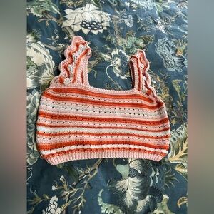 Crocheted Boho Crop Tank Top Hippie Festival Bohemian Natural Weave Size S/M